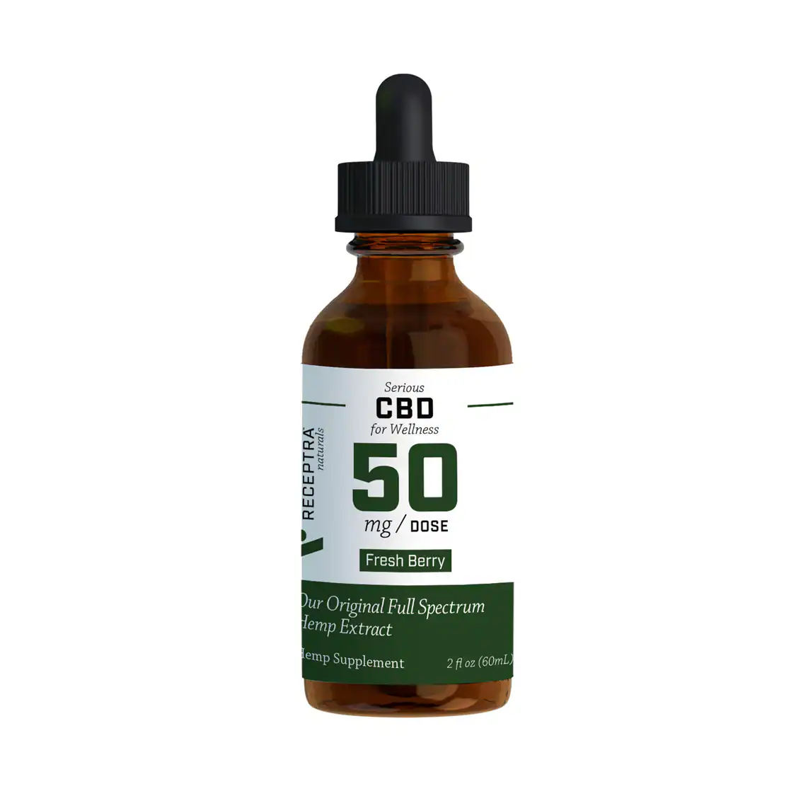 Amber bottle of full-spectrum CBD oil against a light backdrop.